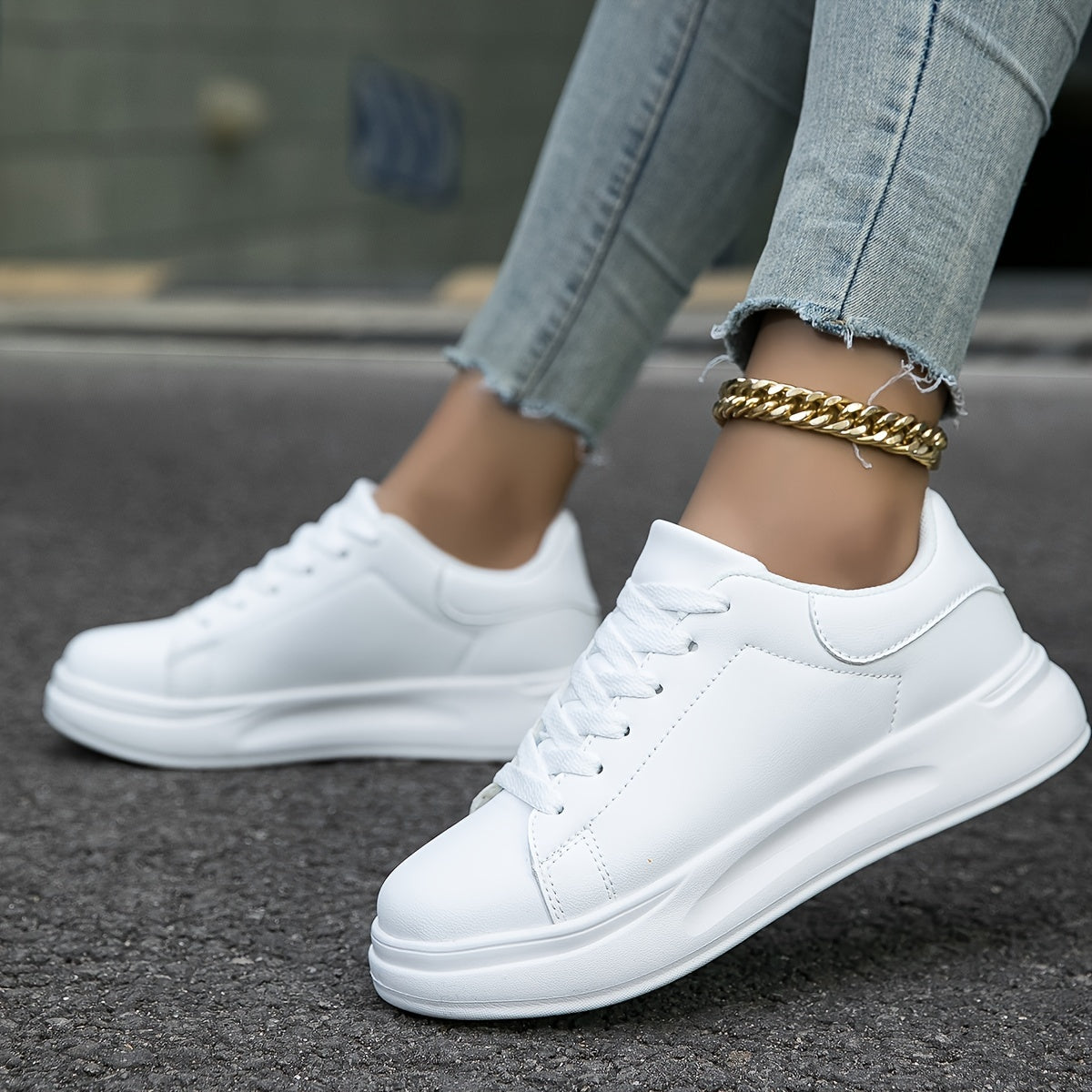 Strideon - Women’s Clean White Sneakers – Casual Minimalist Shoes