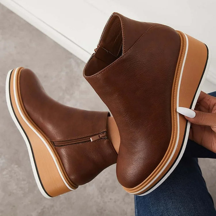 MOVA™ | Women’s Retro Wedge Booties – Side Zip