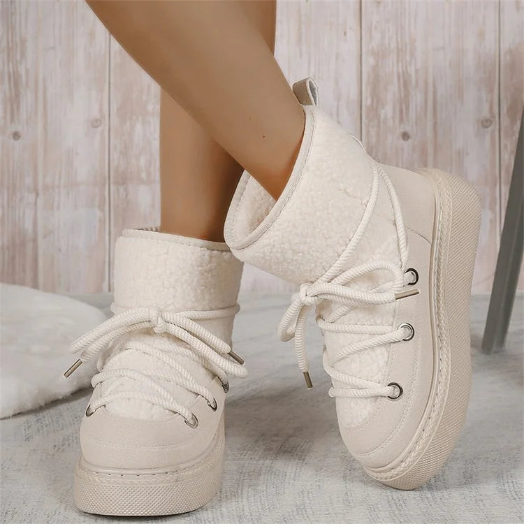 OXTEN™ | Women’s Furry Snow Boots – Lace-Up & Thick Sole