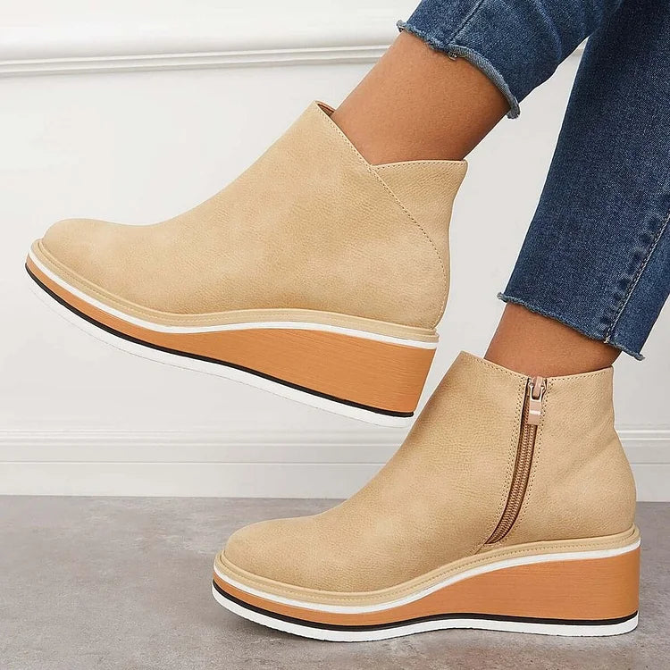 MOVA™ | Women’s Retro Wedge Booties – Side Zip