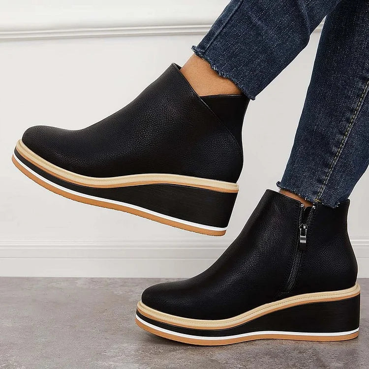 MOVA™ | Women’s Retro Wedge Booties – Side Zip