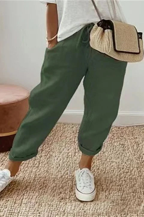 Yaron - Solid Pants with Slanted Pockets and Drawstring Waistband