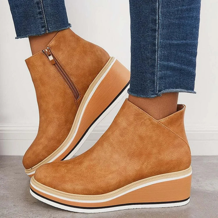 MOVA™ | Women’s Retro Wedge Booties – Side Zip
