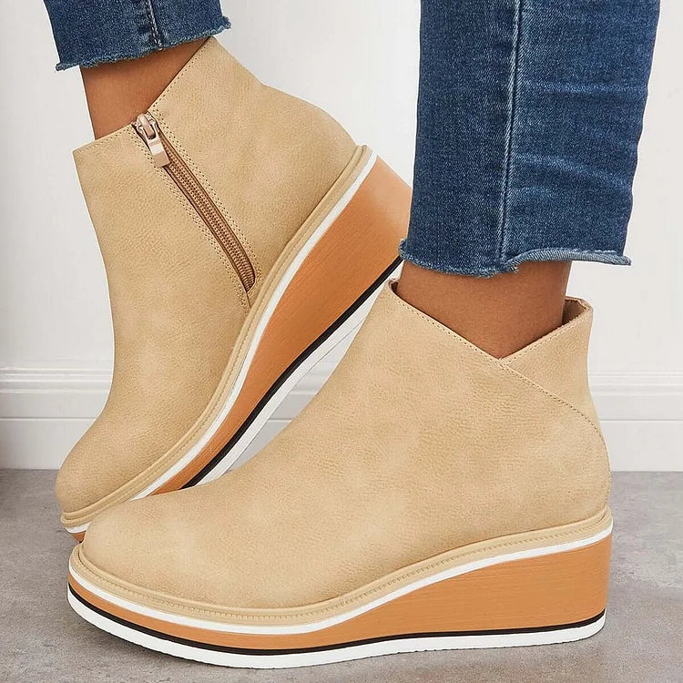 MOVA™ | Women’s Retro Wedge Booties – Side Zip