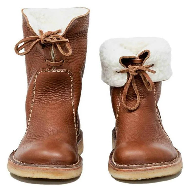 Velinova™ | Women’s Retro Plush Lace-Up Snow Boots