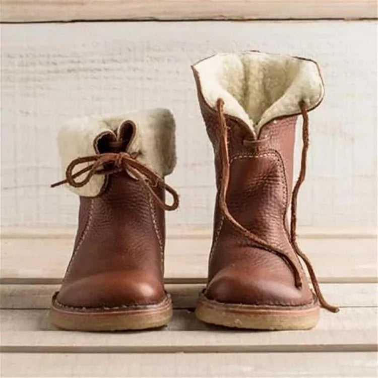 Velinova™ | Women’s Retro Plush Lace-Up Snow Boots