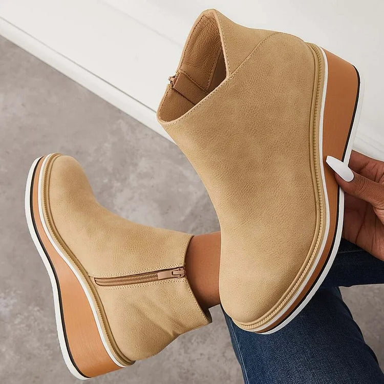 MOVA™ | Women’s Retro Wedge Booties – Side Zip