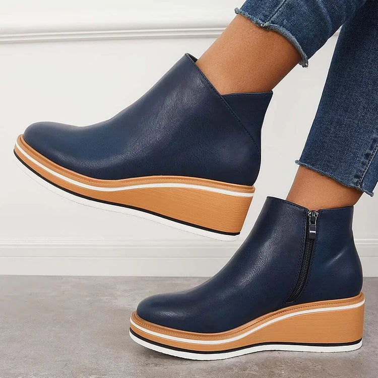 MOVA™ | Women’s Retro Wedge Booties – Side Zip