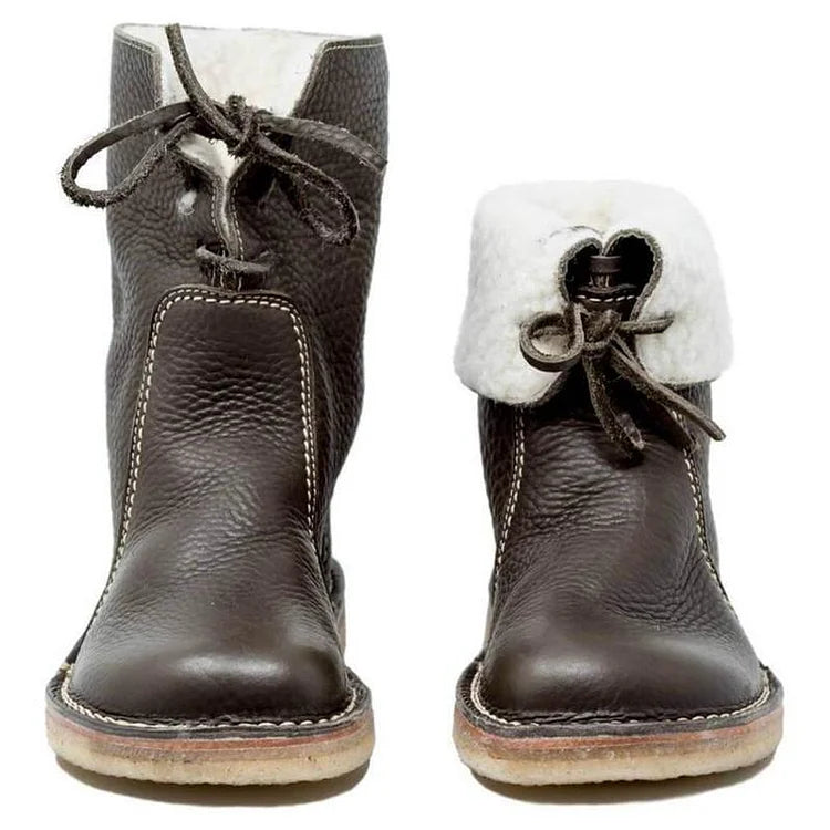 Velinova™ | Women’s Retro Plush Lace-Up Snow Boots