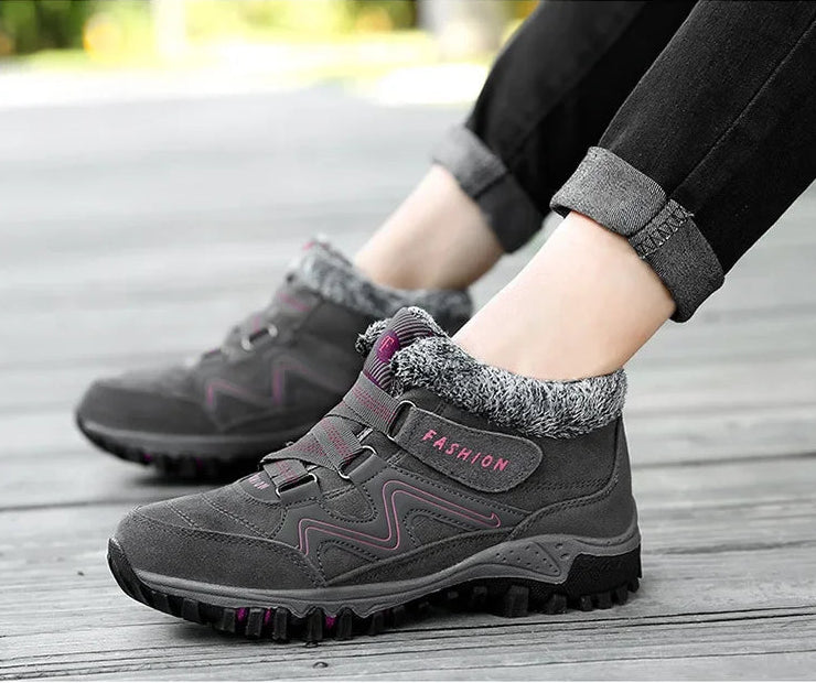 SnoVera™ | Winter Ankle Boots – Plush-Lined, Hook & Loop