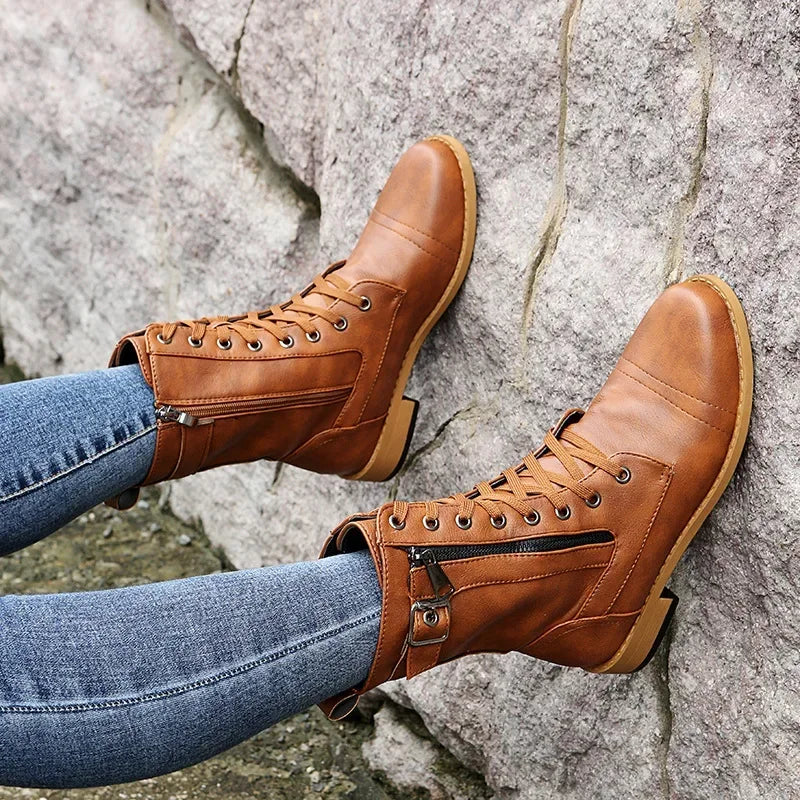 Urban™ | Women's Round Toe Lace-Up Flat Boots