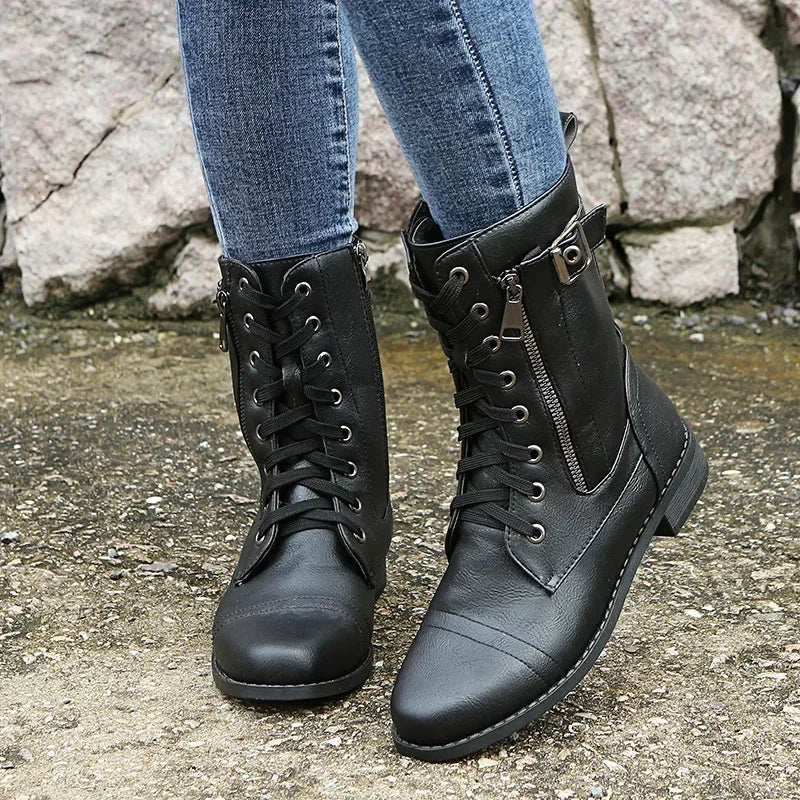Urban™ | Women's Round Toe Lace-Up Flat Boots