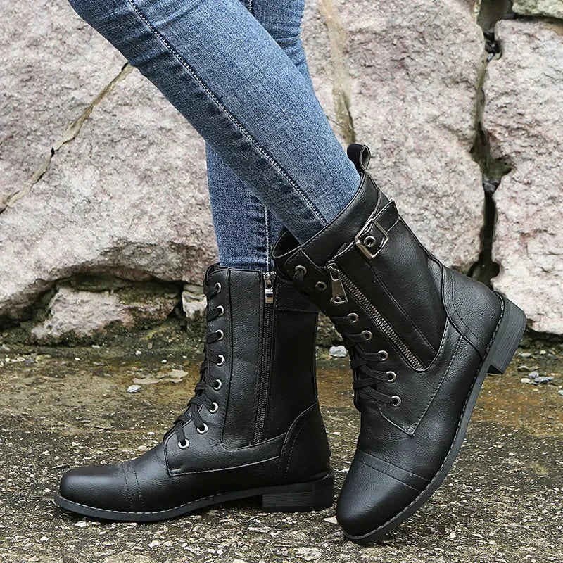 Urban™ | Women's Round Toe Lace-Up Flat Boots