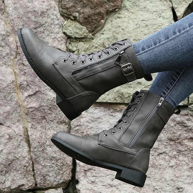 Urban™ | Women's Round Toe Lace-Up Flat Boots