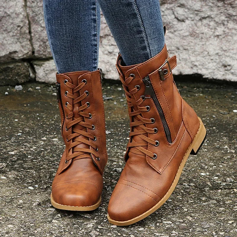 Urban™ | Women's Round Toe Lace-Up Flat Boots