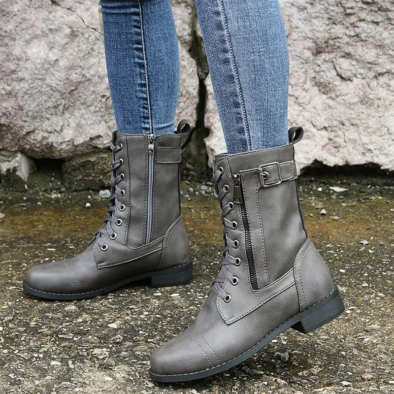 Urban™ | Women's Round Toe Lace-Up Flat Boots
