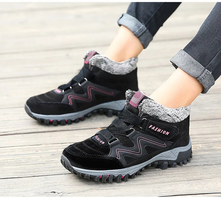 SnoVera™ | Winter Ankle Boots – Plush-Lined, Hook & Loop
