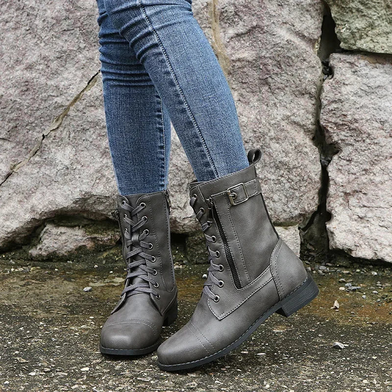 Urban™ | Women's Round Toe Lace-Up Flat Boots