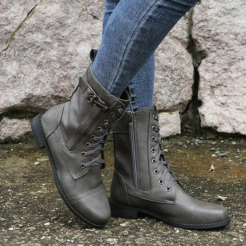 Urban™ | Women's Round Toe Lace-Up Flat Boots