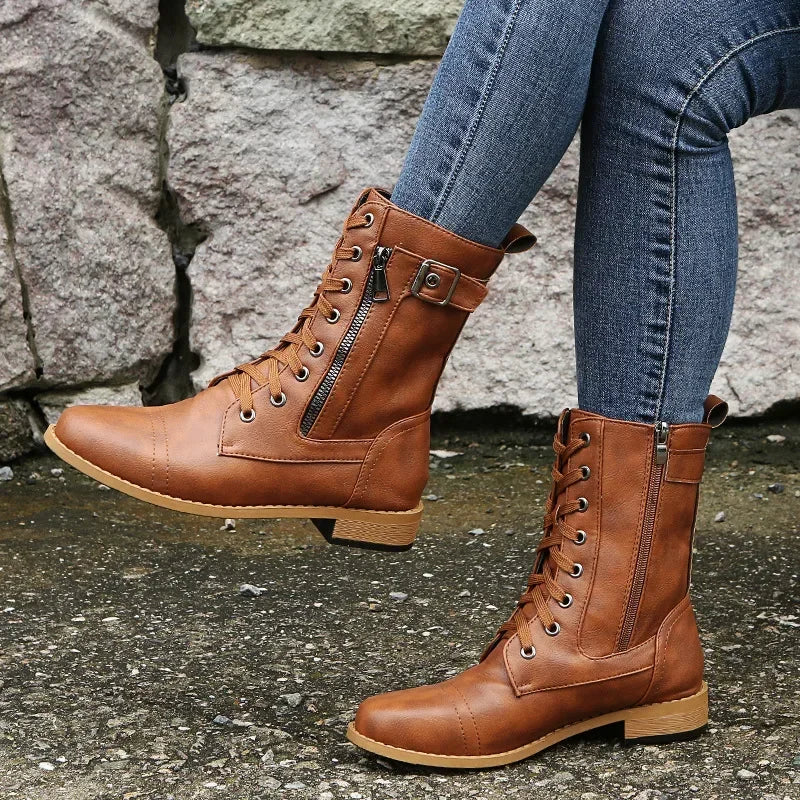 Urban™ | Women's Round Toe Lace-Up Flat Boots