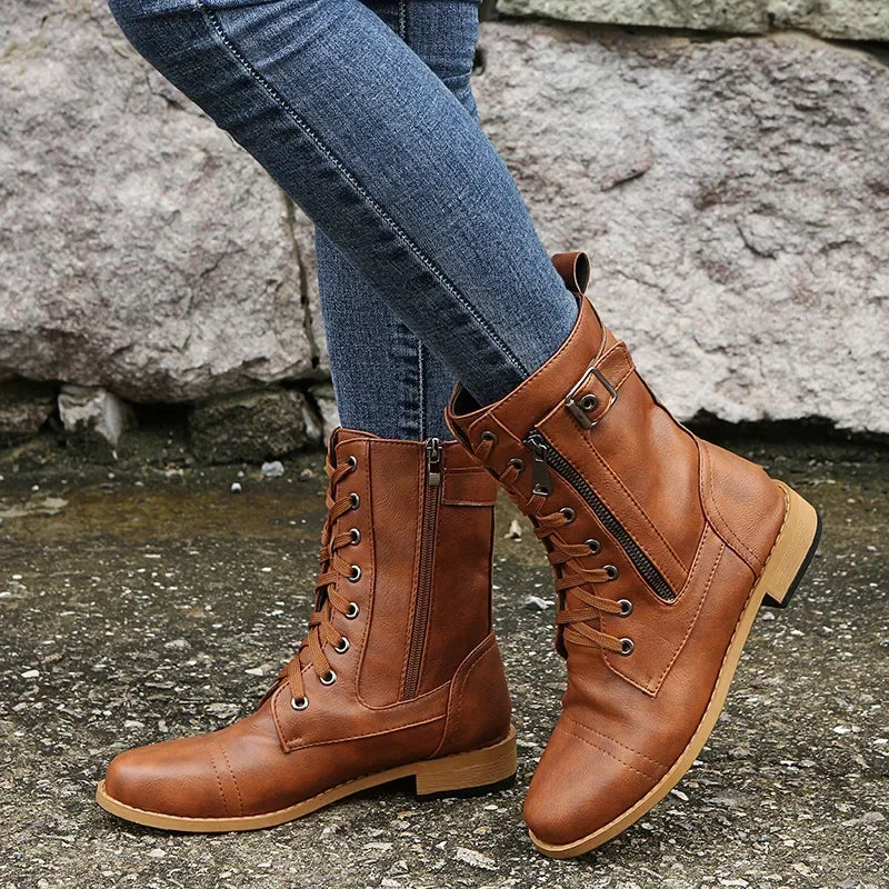 Urban™ | Women's Round Toe Lace-Up Flat Boots