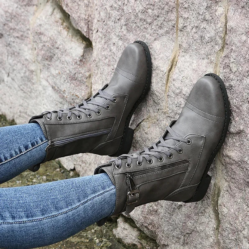 Urban™ | Women's Round Toe Lace-Up Flat Boots