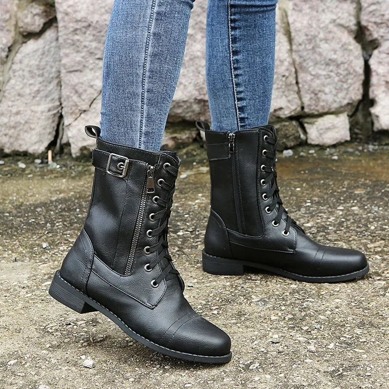 Urban™ | Women's Round Toe Lace-Up Flat Boots