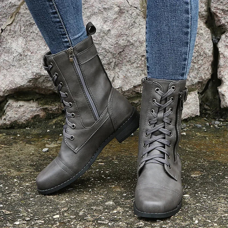 Urban™ | Women's Round Toe Lace-Up Flat Boots
