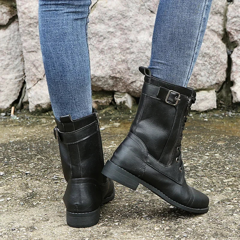 Urban™ | Women's Round Toe Lace-Up Flat Boots