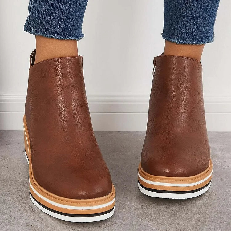 MOVA™ | Women’s Retro Wedge Booties – Side Zip