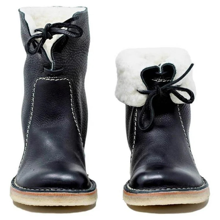 Velinova™ | Women’s Retro Plush Lace-Up Snow Boots