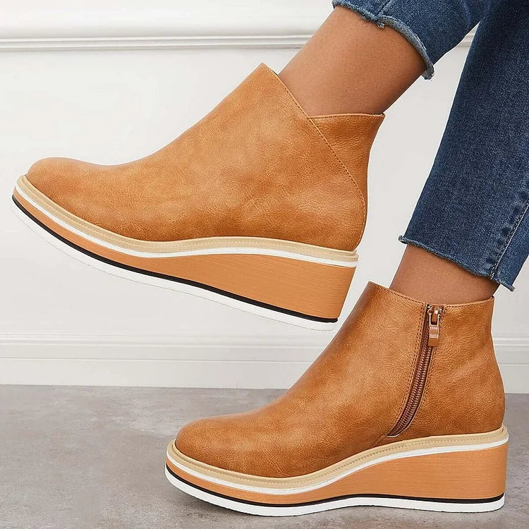 MOVA™ | Women’s Retro Wedge Booties – Side Zip