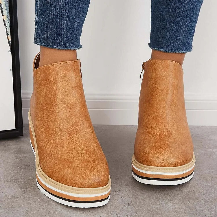 MOVA™ | Women’s Retro Wedge Booties – Side Zip