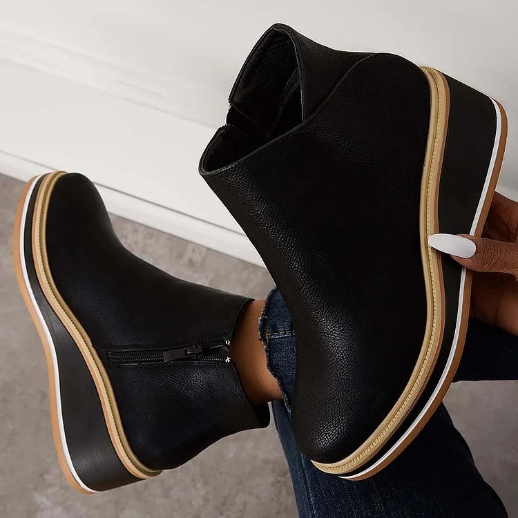 MOVA™ | Women’s Retro Wedge Booties – Side Zip