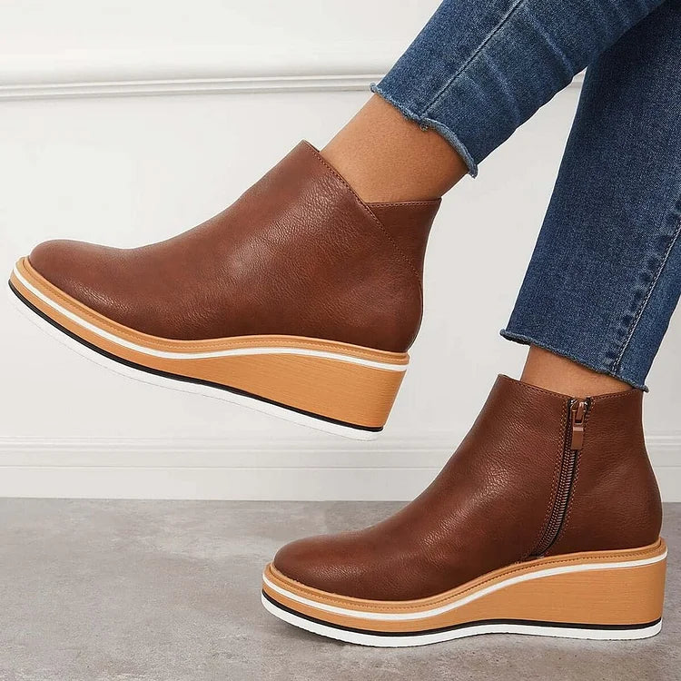 MOVA™ | Women’s Retro Wedge Booties – Side Zip