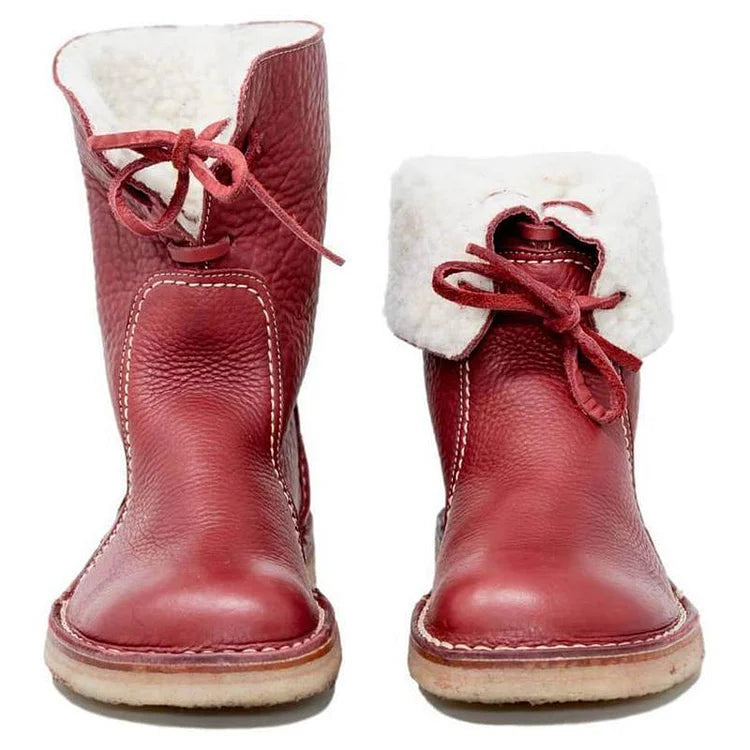 Velinova™ | Women’s Retro Plush Lace-Up Snow Boots