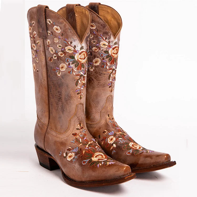 Velinova™ | Retro Square-Toe Mid-Calf Boots for Women
