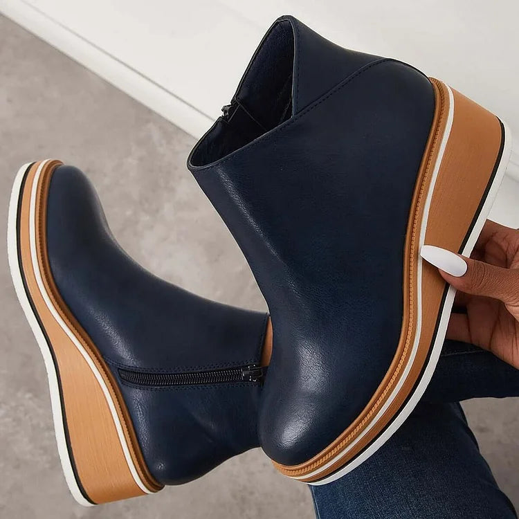 MOVA™ | Women’s Retro Wedge Booties – Side Zip