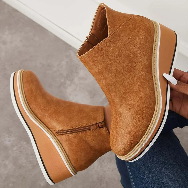 MOVA™ | Women’s Retro Wedge Booties – Side Zip