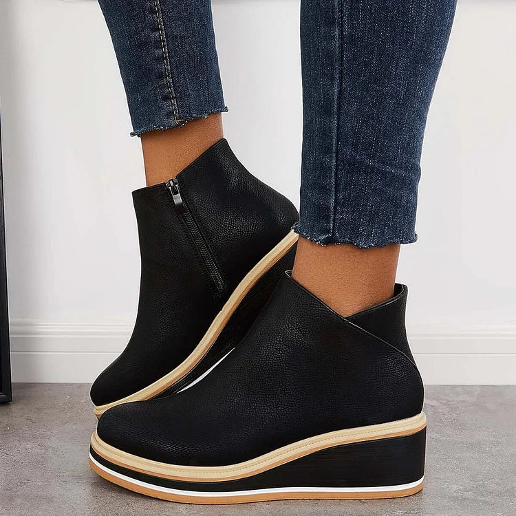 MOVA™ | Women’s Retro Wedge Booties – Side Zip