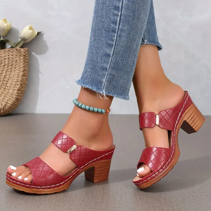 Annina - Women's Quilted Block Heel Slippers
