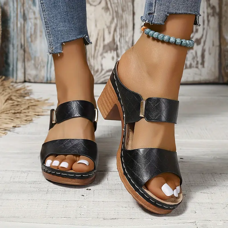Annina - Women's Quilted Block Heel Slippers