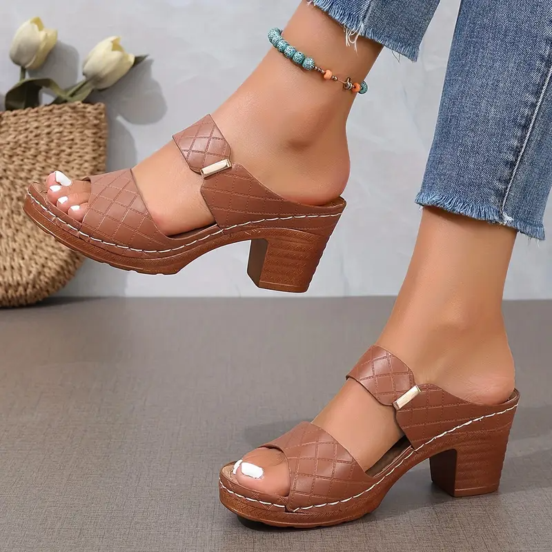 Annina - Women's Quilted Block Heel Slippers