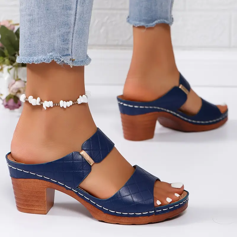 Annina - Women's Quilted Block Heel Slippers