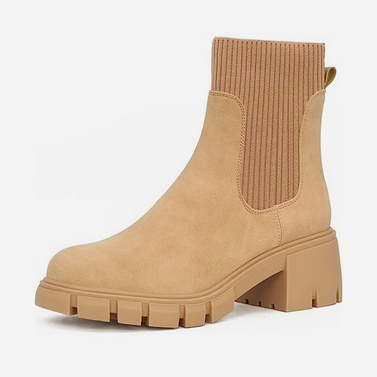 Elviora | Women’s Chunky Short Boots – Knitted Slip-On