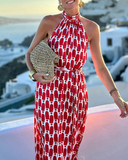 HaloBloom™ - Halterneck Beach Dress with Print