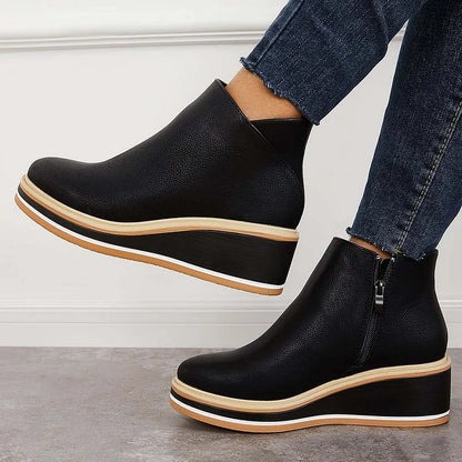 MOVA™ | Women’s Retro Wedge Booties – Side Zip