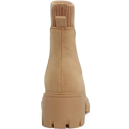 Elviora | Women’s Chunky Short Boots – Knitted Slip-On