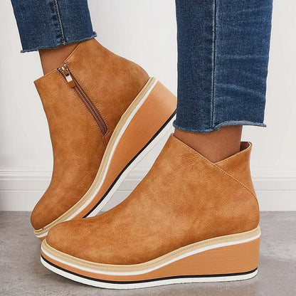 MOVA™ | Women’s Retro Wedge Booties – Side Zip