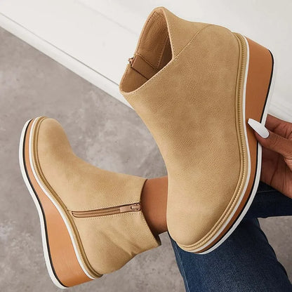 MOVA™ | Women’s Retro Wedge Booties – Side Zip